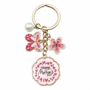 Mother's Day Special Pink Butterfly Floral Pearl Keychain with Pink Charms